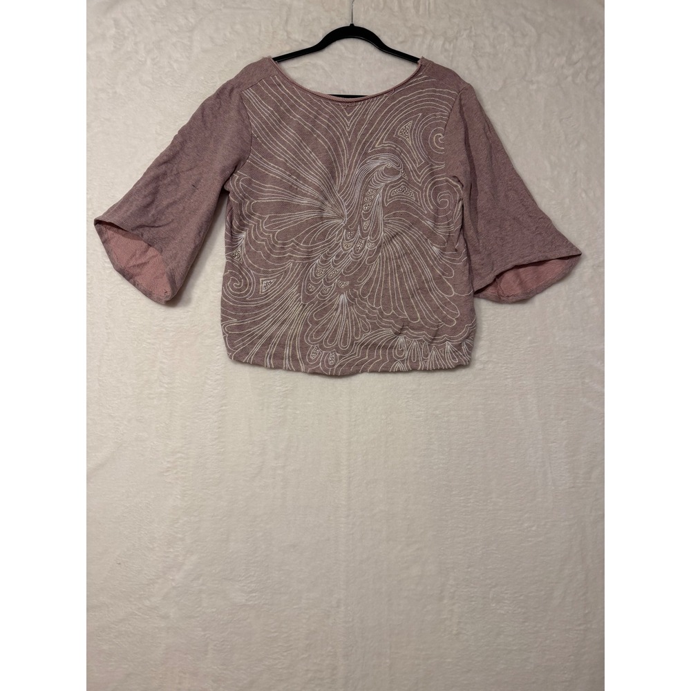 Akemi + Kin Anthropologie Phoenix Embroidered Bell Sleeve Sweatshirt Mauve S